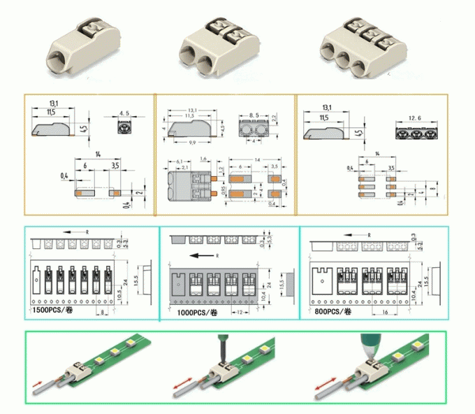 Equivalente de Wago 1 vivienda rápida de la echada PA46 UL94V-0 del conector 4.0m m de poste SMD LED