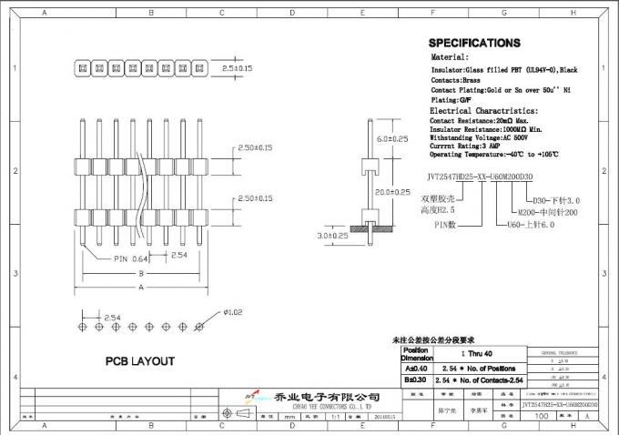 El conector dual el 1/2/3 filas del tablero del PWB de los jefes del Pin del cuerpo valoró UL94 V-0