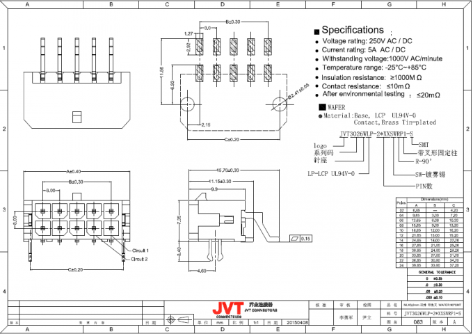 Tipo de SMT/conectores automotrices de ángulo recto -25°C - temperatura de funcionamiento de +85°C