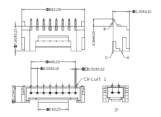 Conector de cabezal de una sola fila de 2 clavijas y 2 mm con tecnología de montaje en superficie, UL94V-0